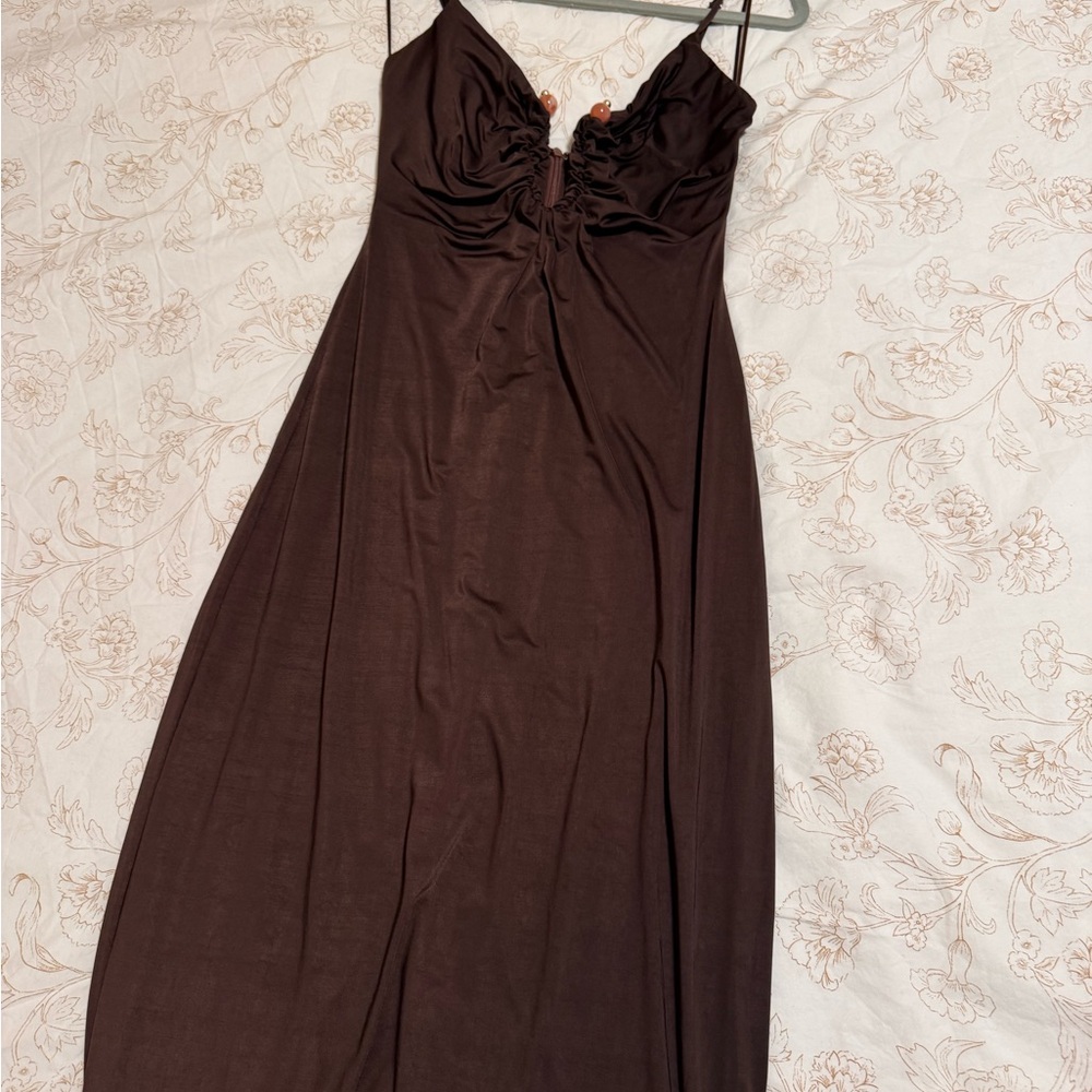 Hello Molly Chocolate Brown Spaghetti-Strap Maxi Dress - Picture 3 of 5